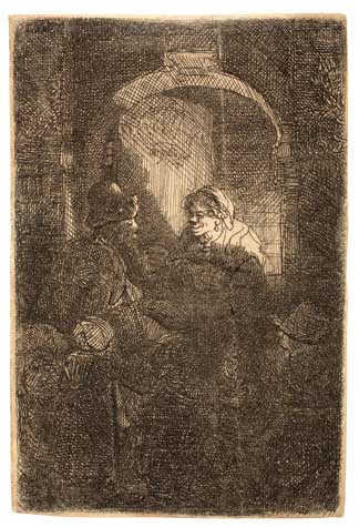 Appraisal: REMBRANDT VAN RIJN Woman at a Door Hatch Talking to