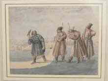 Appraisal: A th century Russian watercolour of workmen approx x cm