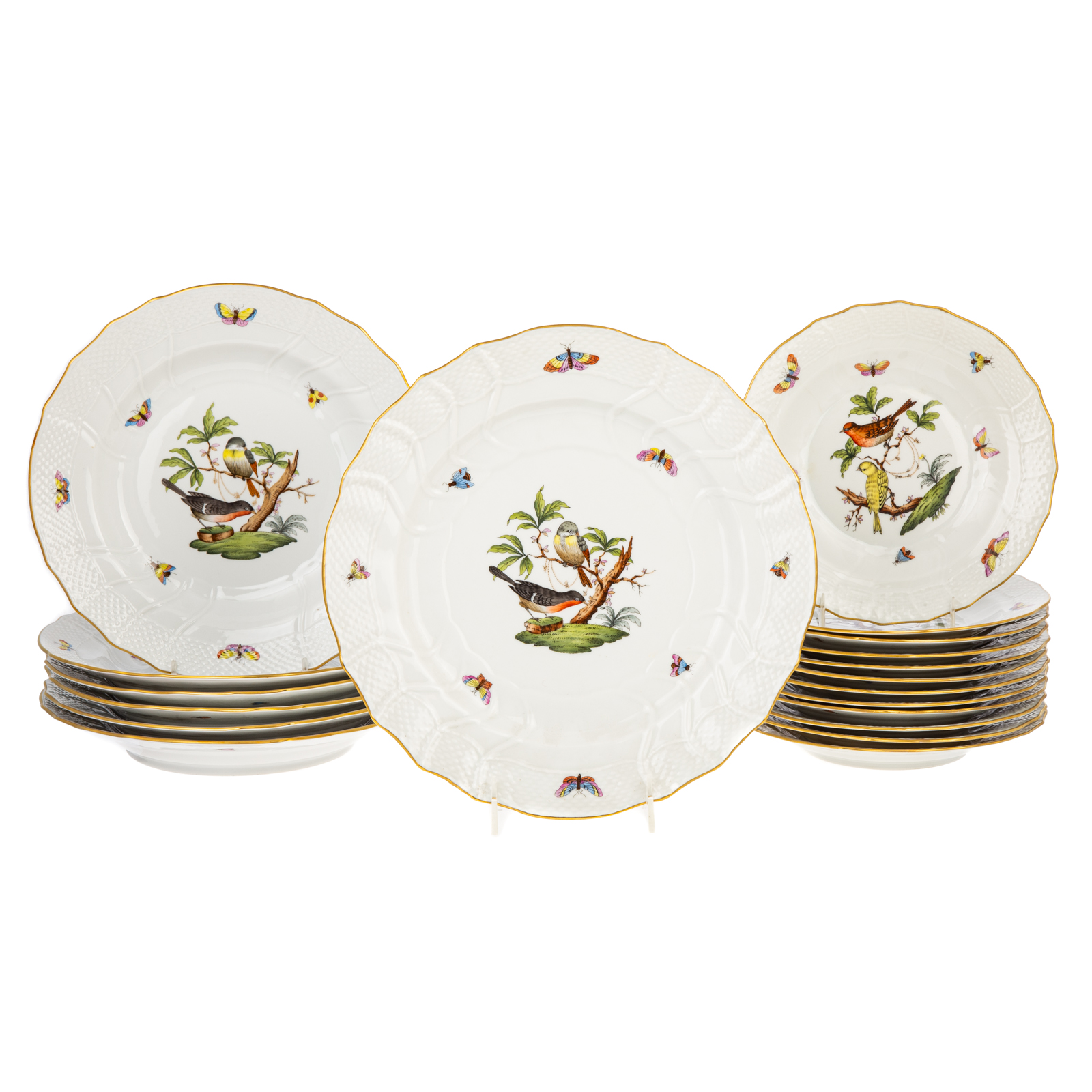 Appraisal: HEREND ROTHSCHILD BIRD PLATES Includes twelve lunch plates in Diam