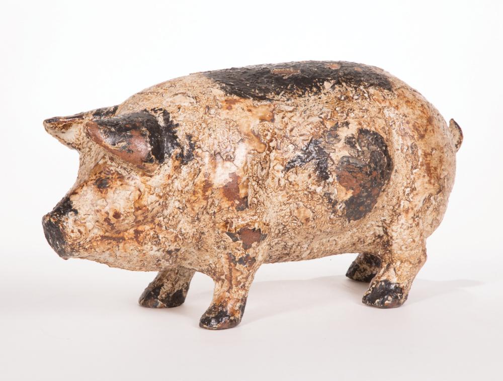 Appraisal: English Black and White Painted Cast Iron Pig h in