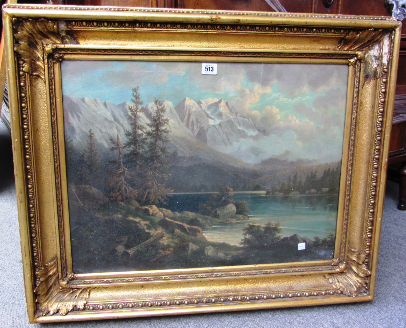 Appraisal: Continental School th century Mountainous lake landscape oil on canvas