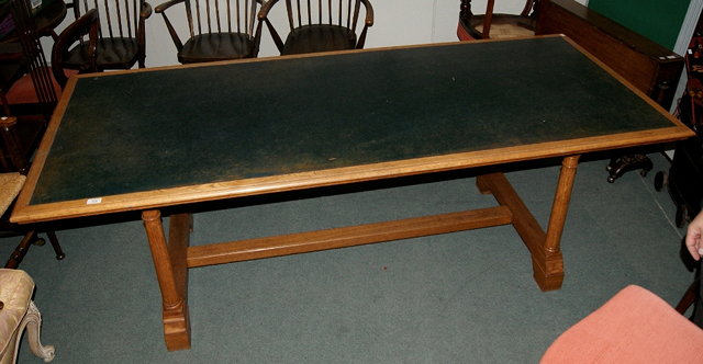 Appraisal: Heals large oak library tablewith inset leather top on turned