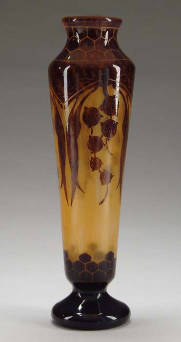 Appraisal: LE VERRE FRANCAIS VASE Earthen spiky fruit and leaves on