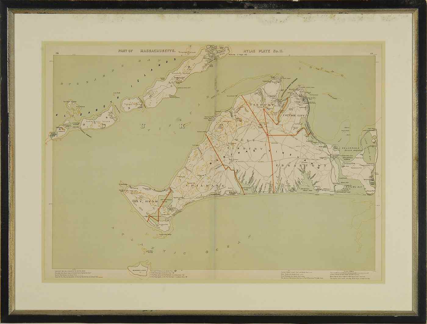 Appraisal: FRAMED MAP OF MARTHA'S VINEYARD th CenturyAtlas Plate No ''