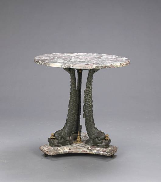 Appraisal: An Italian Neoclassical patinated and gilt bronze marble gu ridon