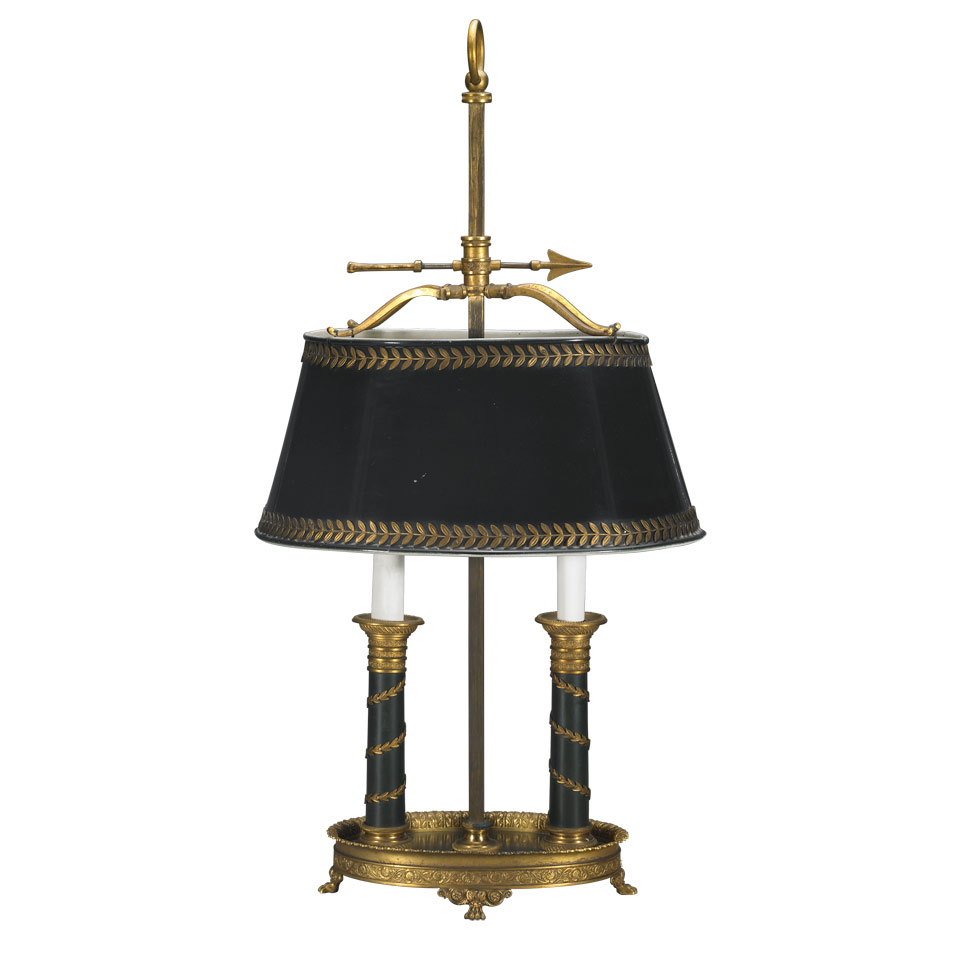 Appraisal: French Empire Style Gilt Bronze and Lacquered Metal Bouillotte Lamp