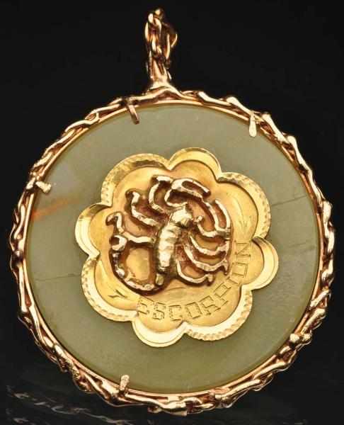 Appraisal: K Y Gold Scorpion Pendant on Jade Weight grams grams