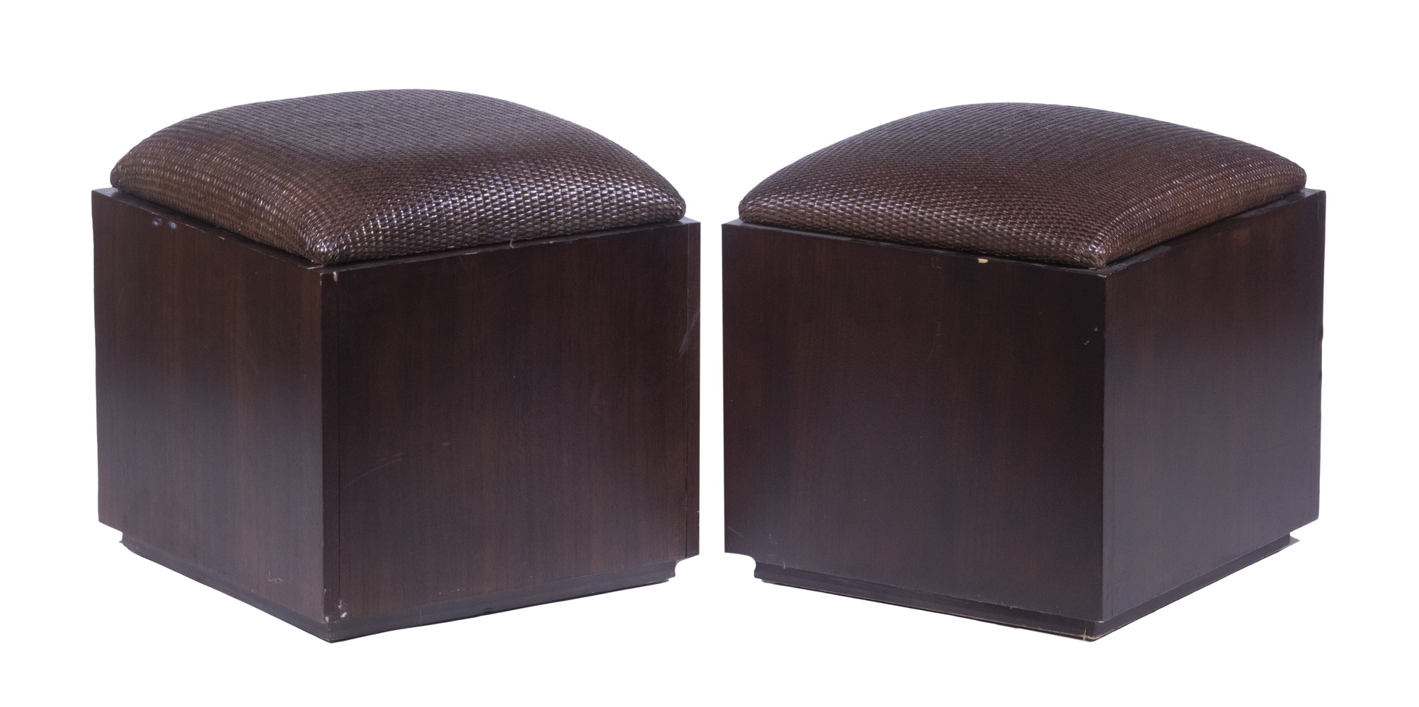 Appraisal: PR CANE TOP WOODEN FURNITURE CUBES Pair of Contemporary Brown