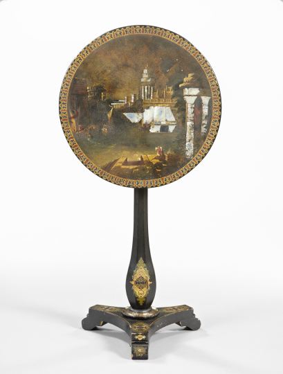 Appraisal: Victorian Papier-Mache and Black-Lacquered Occasional Table third quarter th century