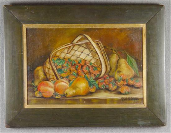 Appraisal: Table Still Life Oil on canvas Pears peaches and turned