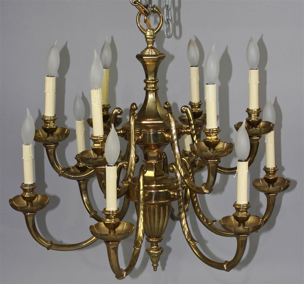 Appraisal: LUMINAIRE TWELVE ARM BRASS CHANDELIER cast brass with two tiers