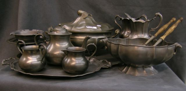 Appraisal: Group of vintage pewter table serving pieces some marked Italy