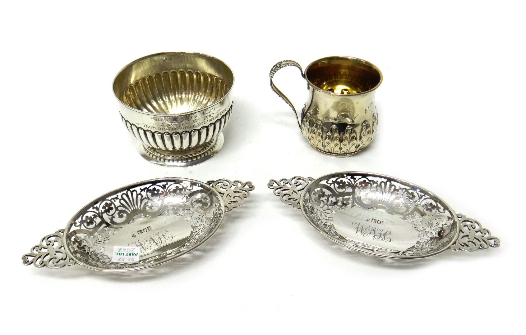 Appraisal: Silver comprising a pair of oval twin handled dishes having