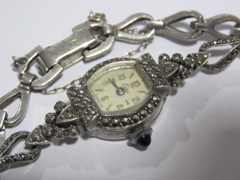 Appraisal: Silver and marcasite cocktail watch by Ciro