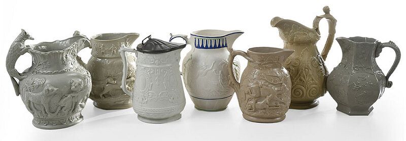 Appraisal: Seven Relief Molded Pitchers British early to mid th century