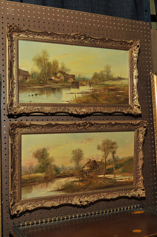 Appraisal: TWO OIL ON CANVAS PAINTINGS Both depicting cottages on a