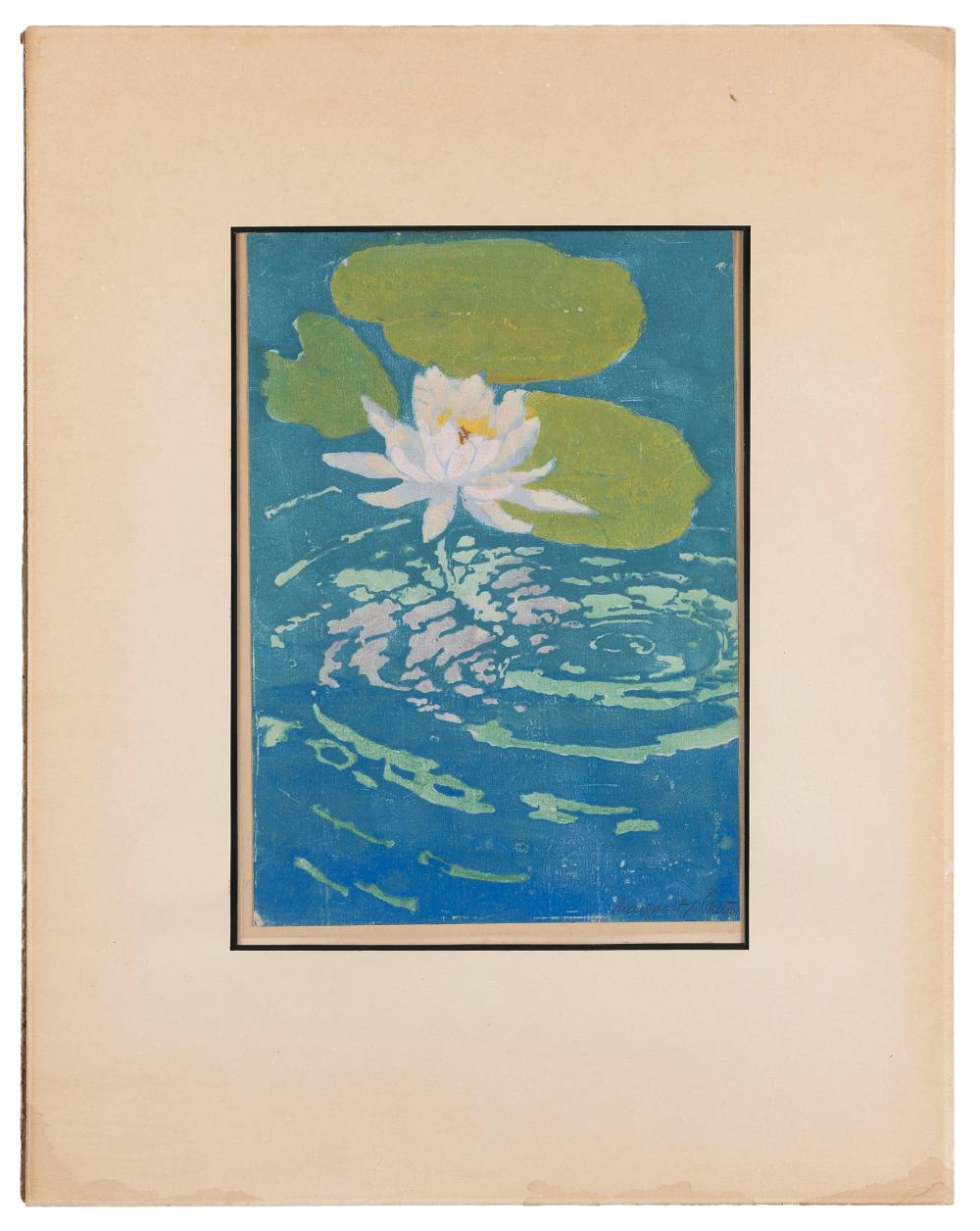 Appraisal: MARGARET JORDAN PATTERSON MASSACHUSETTS - LILY PAD COLOR WOODCUT ON