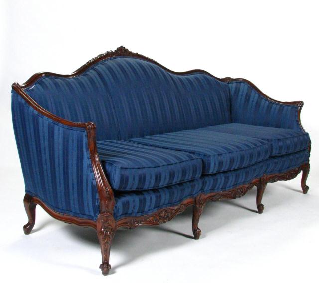 Appraisal: Vintage French Style Sofa with floral carved frame double welted