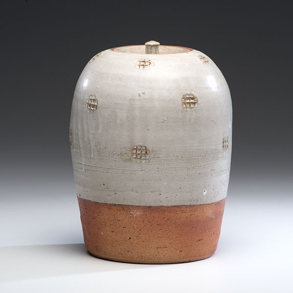 Appraisal: Lidded Vase with Impressed Design ca Stoneware ht dia in