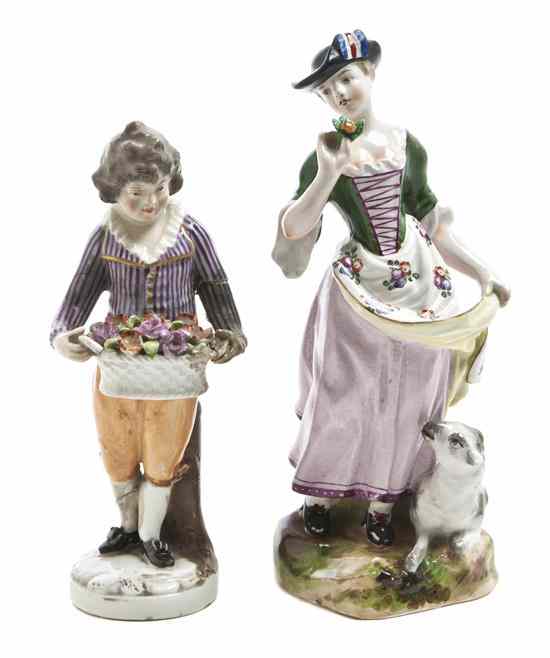 Appraisal: Two English Porcelain Figures the first depicting a shepherdess with