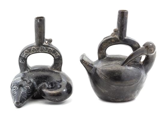 Appraisal: Sale Lot Two Pre-Columbian Style Figural Stirrup Vessels one depicting