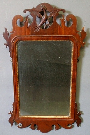 Appraisal: - Chippendale mahogany framed mirror with carved phoenix crest h