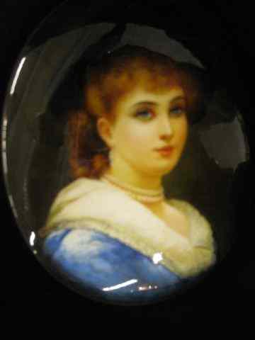 Appraisal: Russian Lacquerware Box portrait of a woman pearl necklace superb