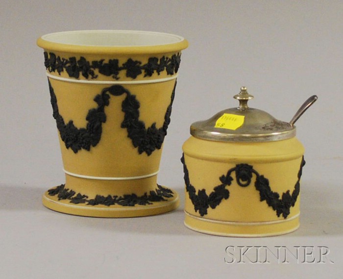 Appraisal: Wedgwood Yellow Jasper Dip Footed Vessel and Silver Plate Mounted