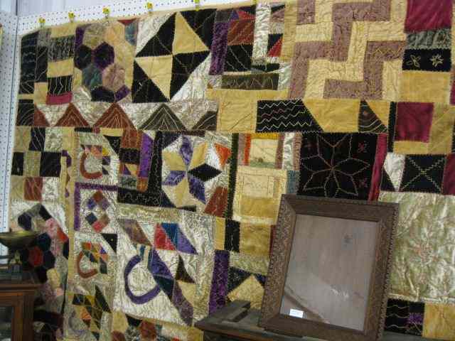 Appraisal: Victorian Crazy Quilt velvet with fancy stitching baskets flowers honeycomb