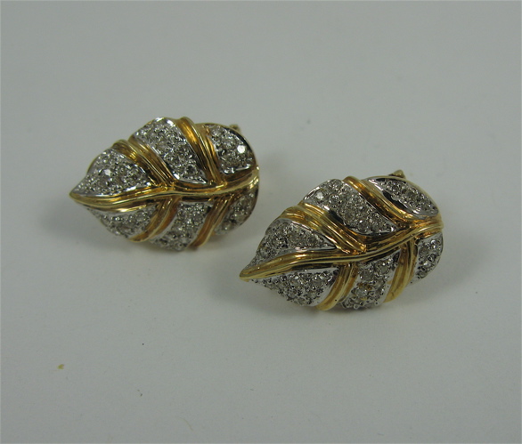 Appraisal: PAIR OF DIAMOND AND K GOLD EARRINGS each yellow and