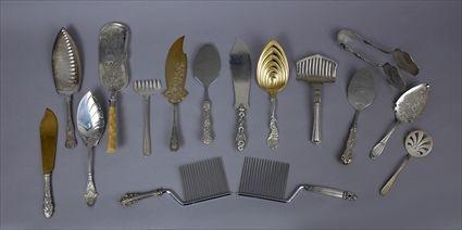 Appraisal: THIRTEEN SILVER PASTRY OR ICE CREAM SERVERS AND THREE SILVER-PLATED