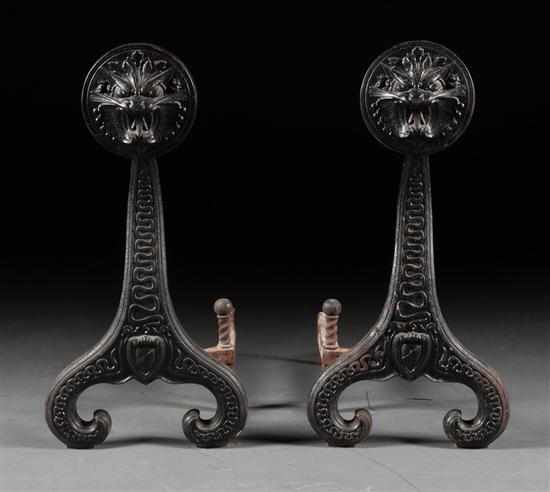 Appraisal: Pair of American Arts Crafts painted cast iron andirons possibly