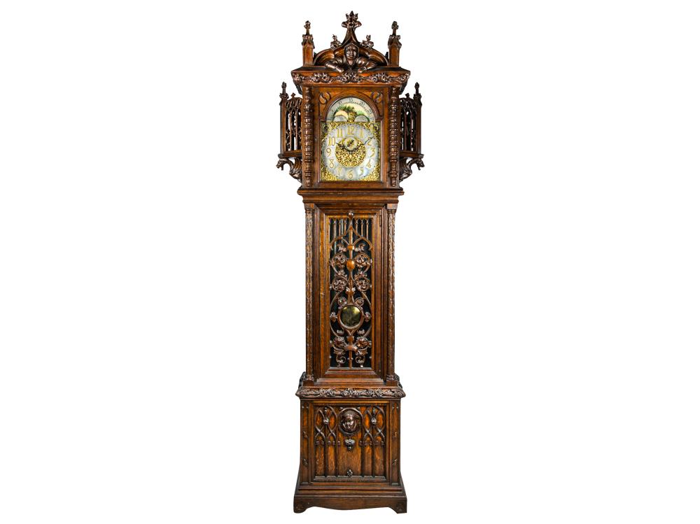 Appraisal: GOTHIC REVIVAL OAK TALL CASE CLOCKsigned to dial 'John Wannamaker