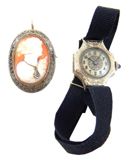 Appraisal: JEWELRY Two white gold pieces Lady's Optima wrist watch case