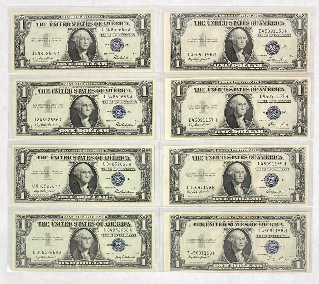 Appraisal: Consecutive Silver Certificates Crisp consecutive -E silver certificates I-H block