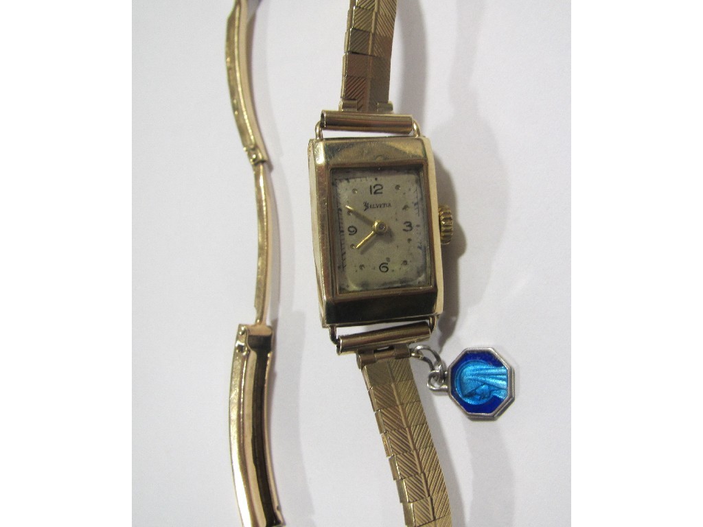 Appraisal: Ladies mid th century ct gold bracelet watch Helvetia