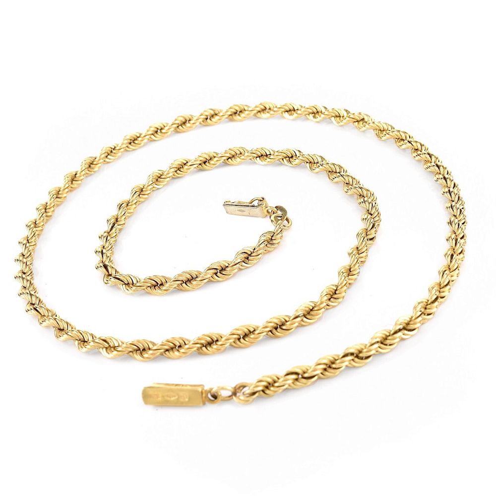 Appraisal: Italian K Gold Rope Chain Italian Karat Yellow Gold Rope