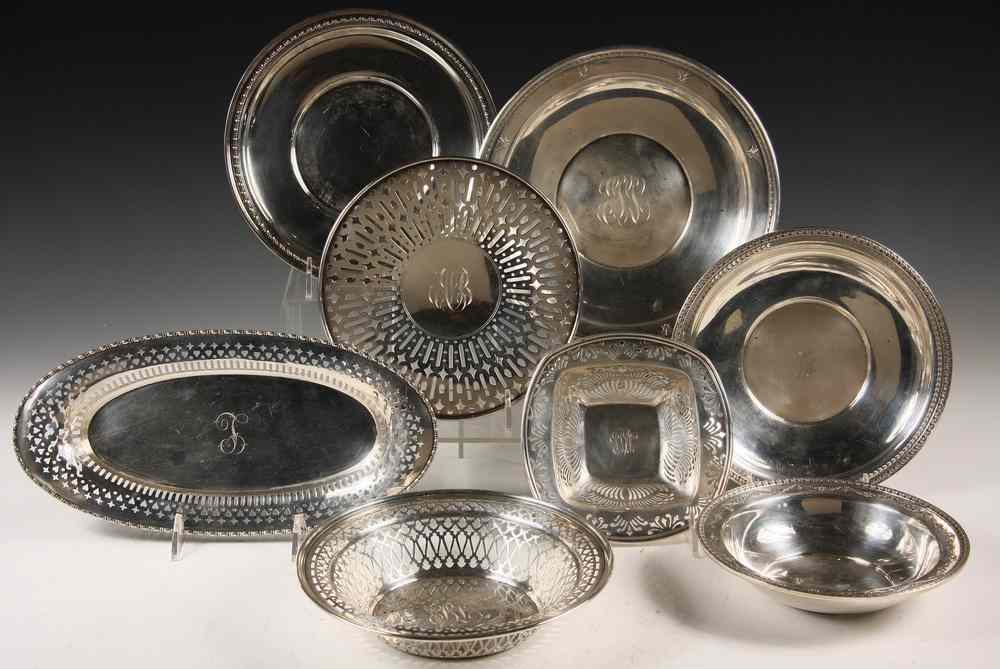 Appraisal: STERLING SILVER BOWLS TRAYS - Including Reticulated Fruit Bowl eagle