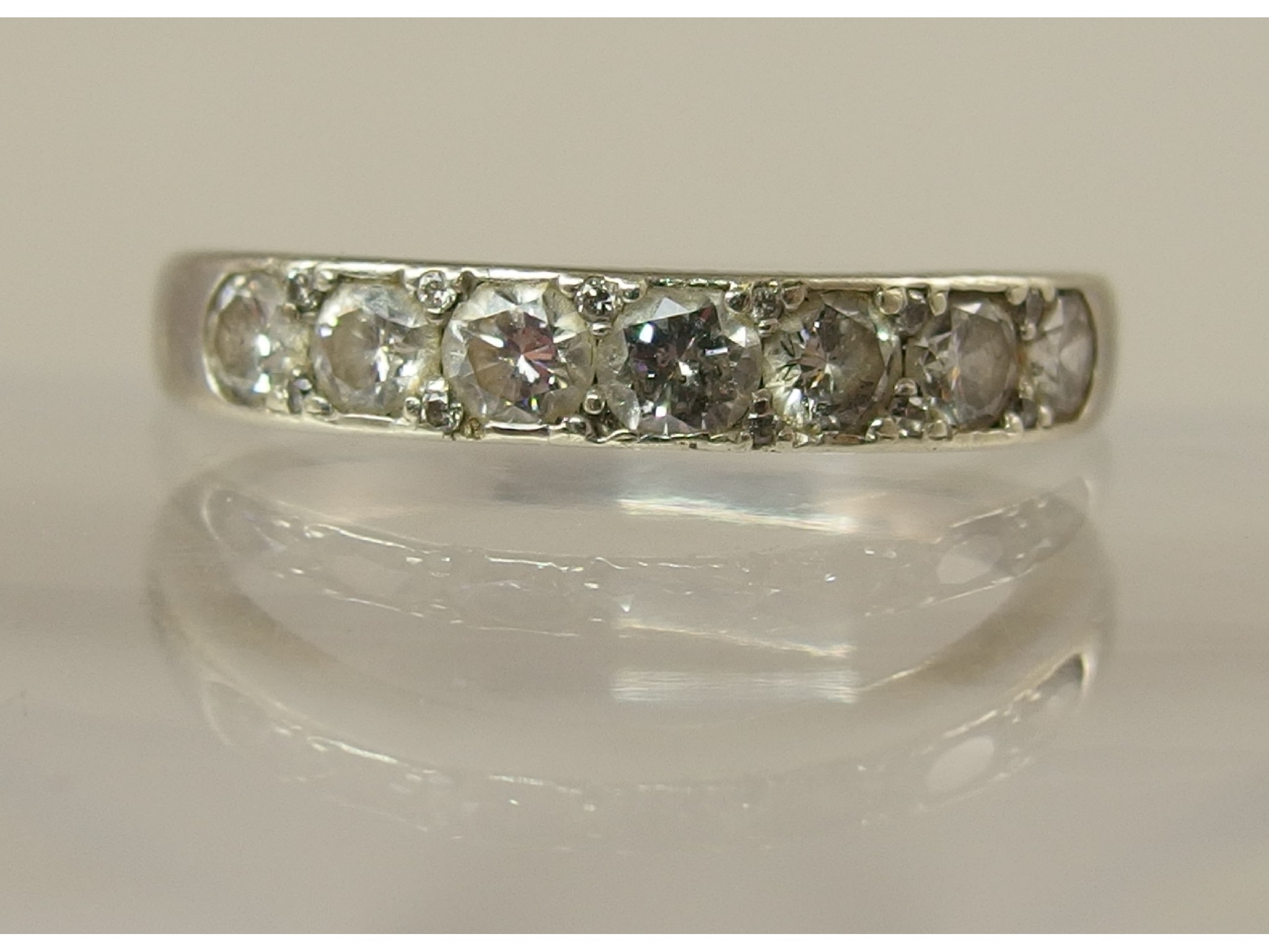 Appraisal: A white metal seven stone diamond ring of approx cts