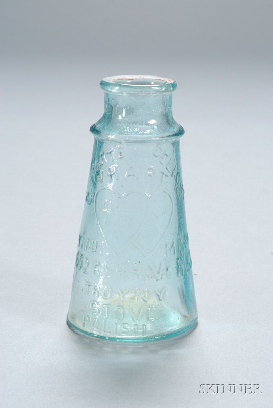 Appraisal: Light Aqua Glass Hart's Delight Stove Polish Bottle Troy New