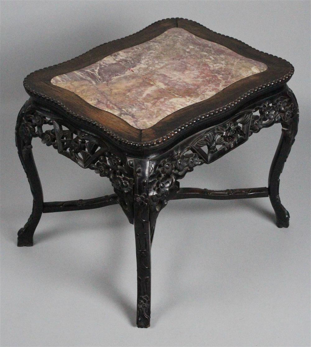 Appraisal: CHINESE PINK MARBLE INSET PLANT STAND CIRCA serpentine top with