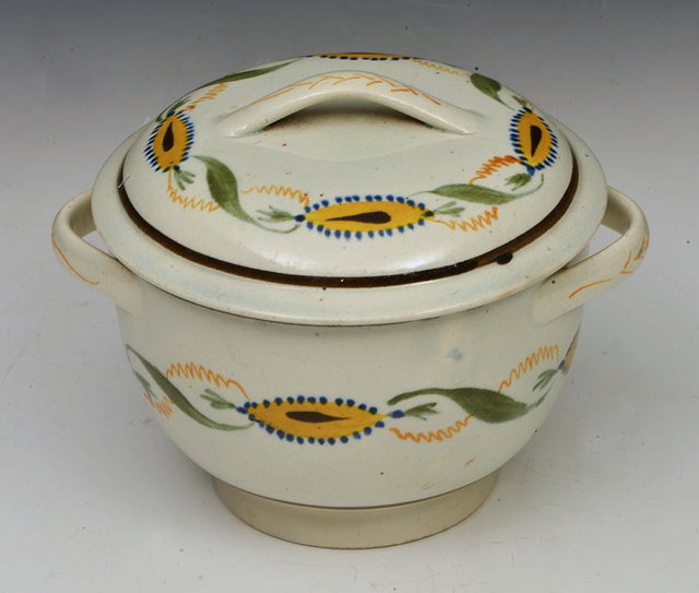 Appraisal: A PRATTWARE TWO HANDLED SUGAR BOWL and cover hand painted