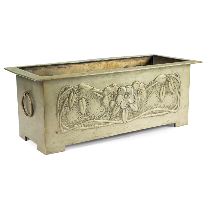 Appraisal: English Arts and Crafts planter in pewter floral repousse design