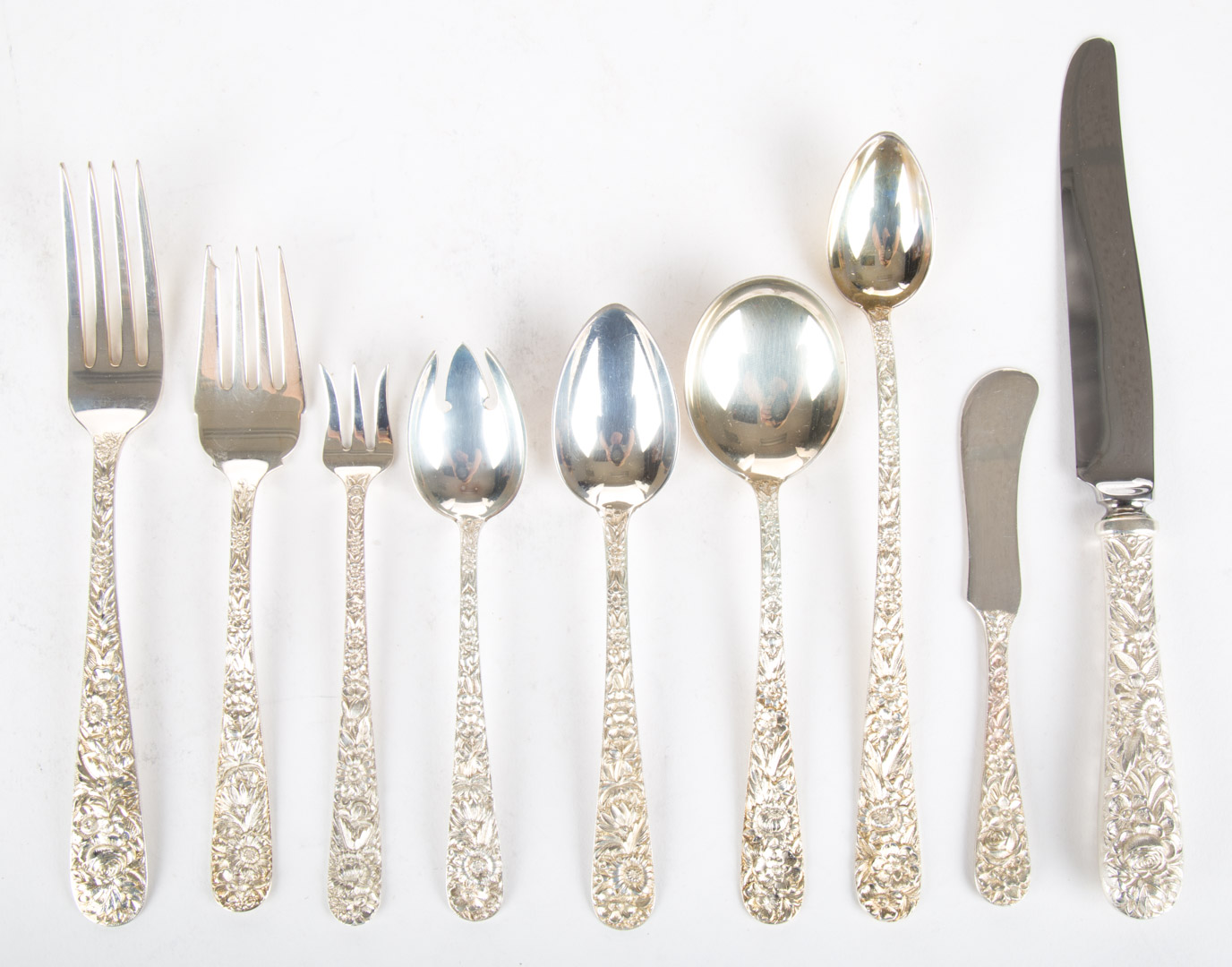 Appraisal: Kirk repousse sterling silver flatware comprising twelve -piece place settings