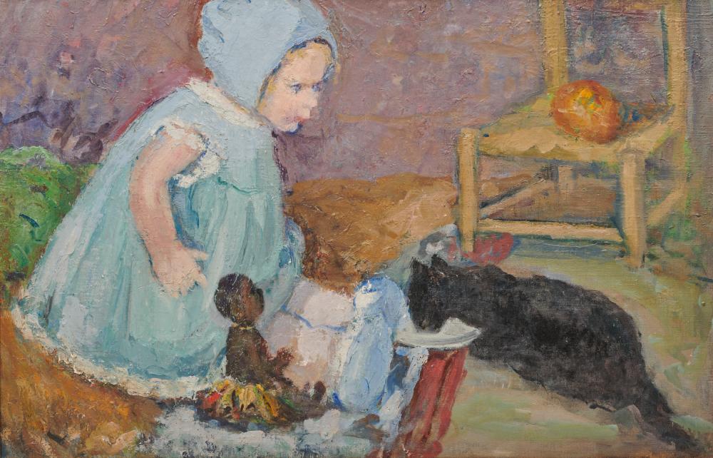 Appraisal: JACQUELINE MARVAL French - L'enfant au chat noir oil on