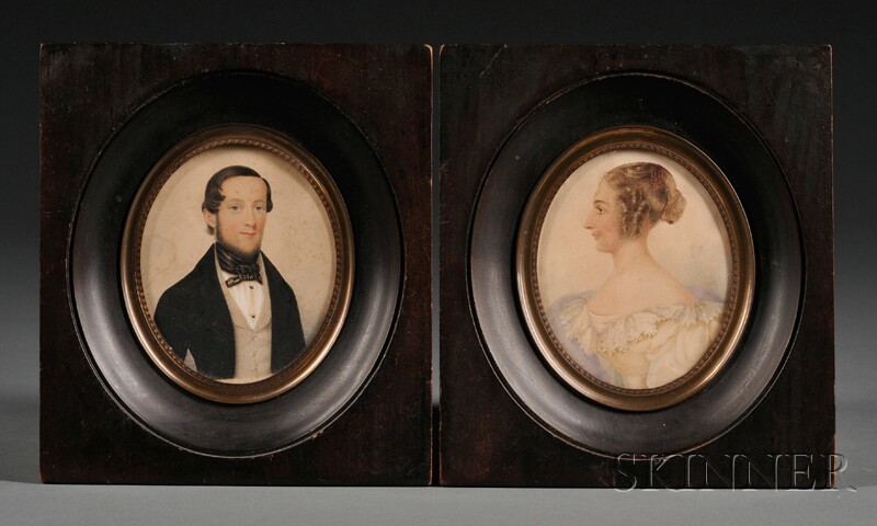 Appraisal: Pair of Portrait Miniatures of a Young Man and Woman