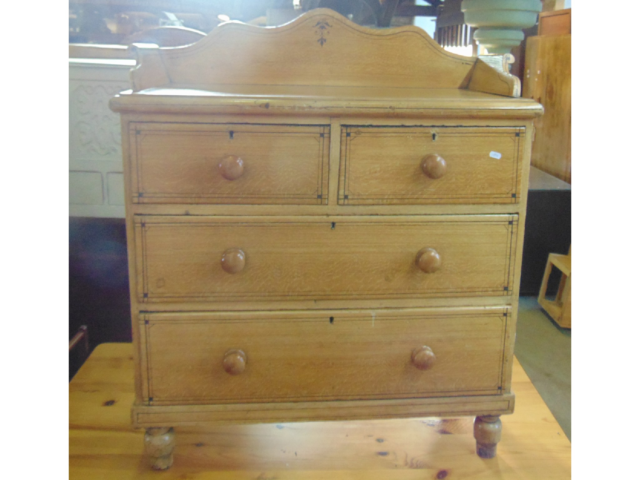 Appraisal: A Victorian pine bedroom chest washstand with stencilled and grained