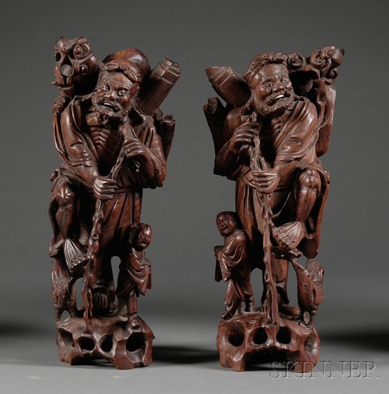 Appraisal: Pair of Carved Rosewood Figures China early th century images