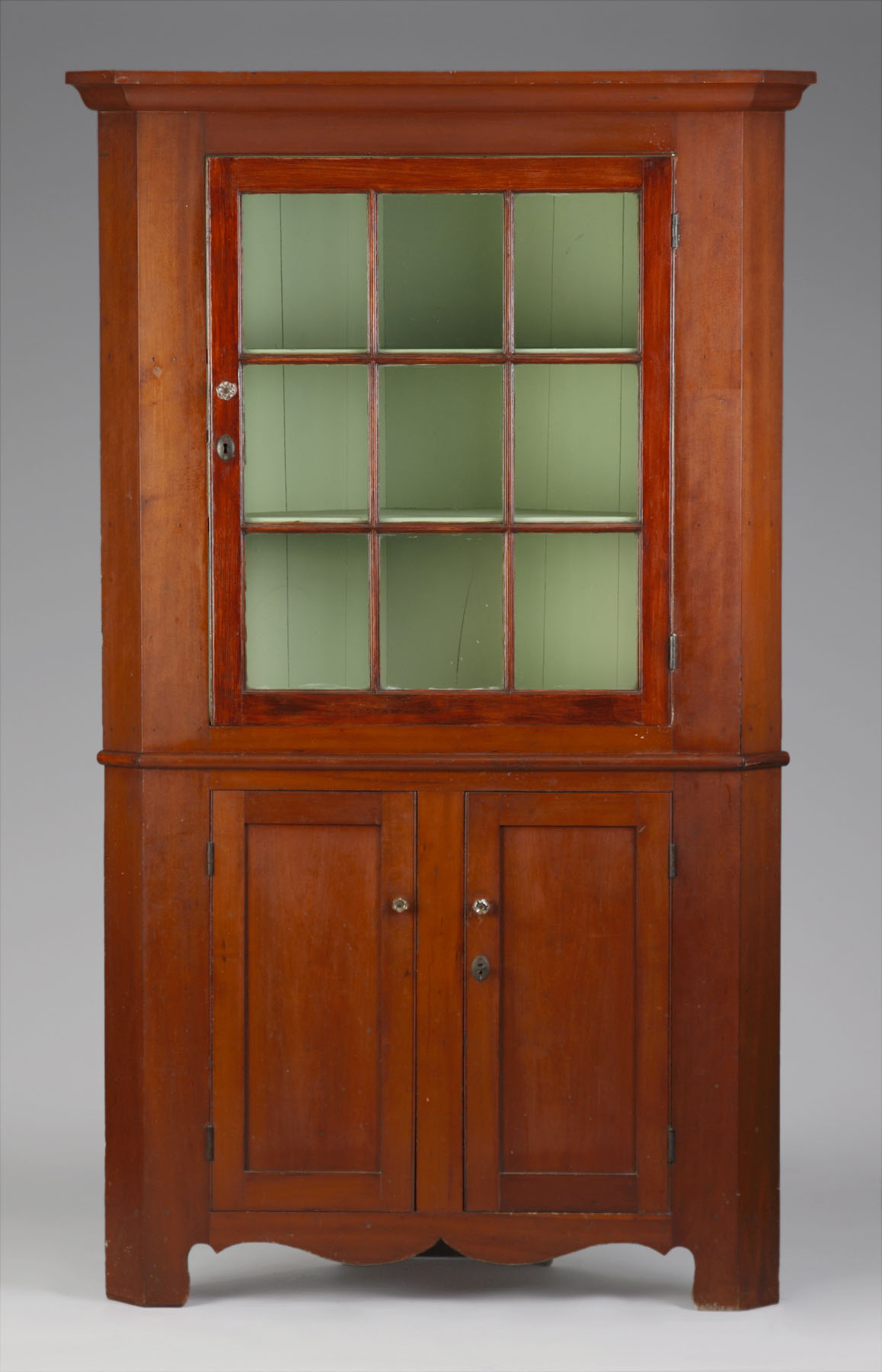 Appraisal: Pc Cherry Corner Cupboard Pc Cherry Corner Cupboard Glass door