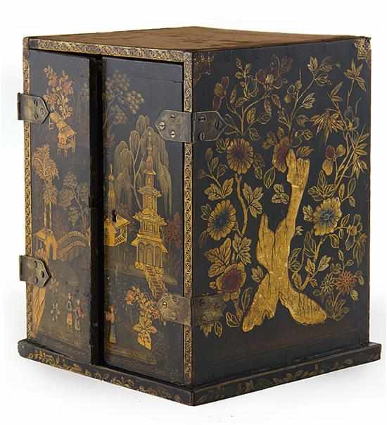 Appraisal: Japanese lacquered miniature collector's cabinet early th century landscape decorated